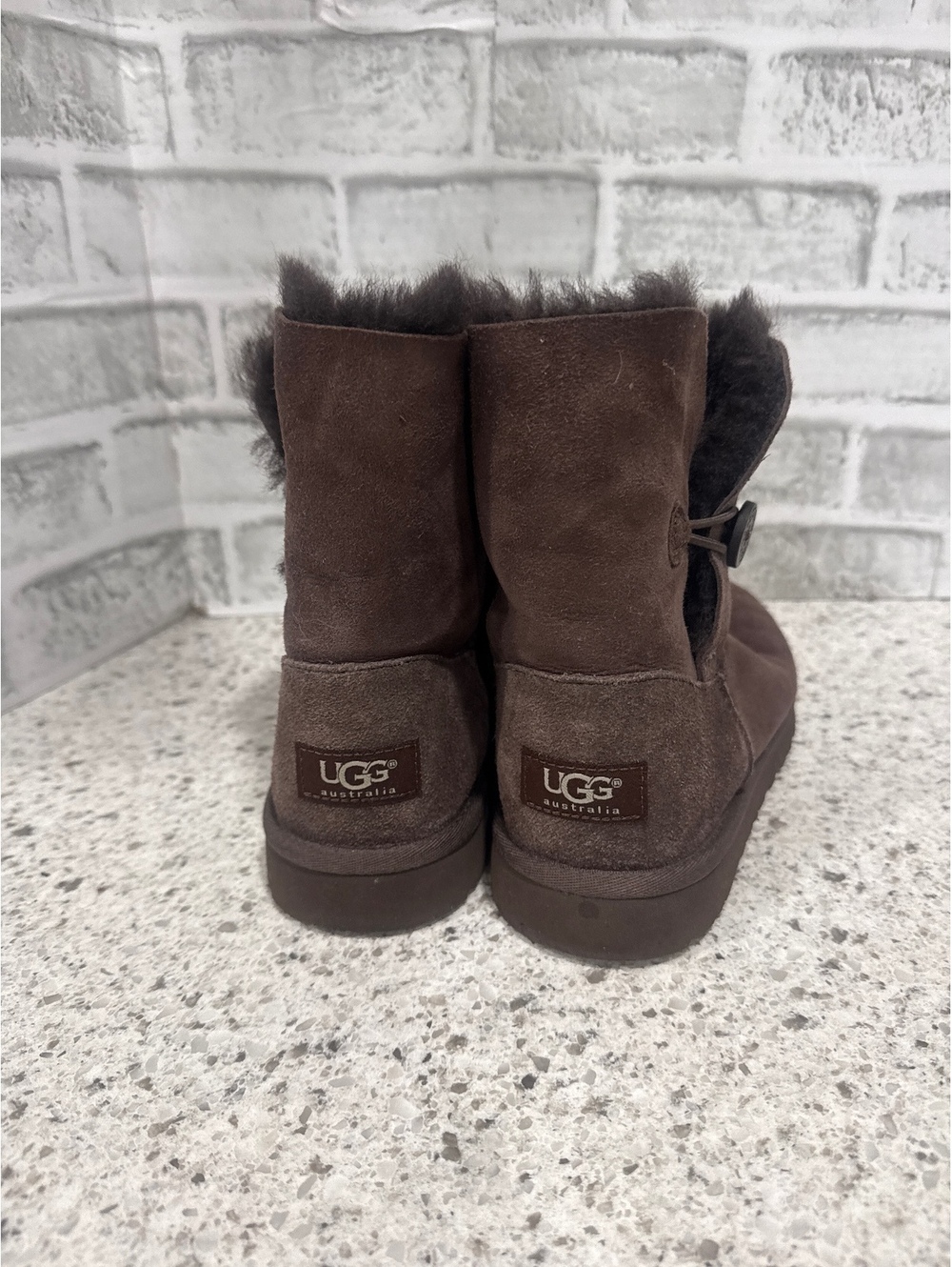 UGG Women's Brown Suede Shearling Button Short Boots, Size 4 - Picture 3 of 6
